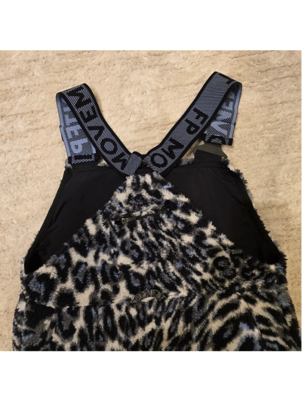 Women's Free People Leopard Print Fleece Overalls Black White Size XS